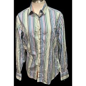 Robert Graham Long Sleeve Multi Color Striped Blue Orange Stripe Flip‎ Cuff Sz L